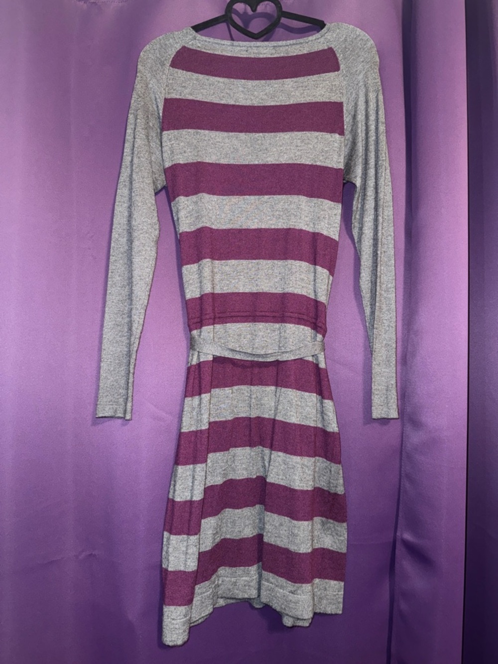 Tart Purple and Gray Striped Long-Sleeve Tie-Waist Dress - Picture 2 of 2